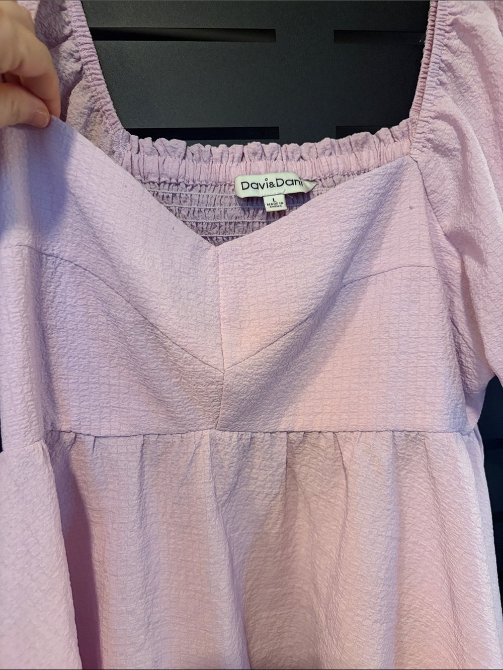 DAVI & DANI Pale Pink/Lilac Sweetheart Neck Puff Sleeve Blouse - Picture 3 of 4